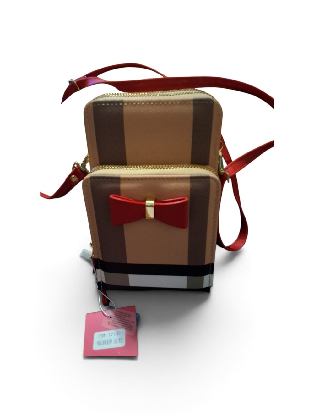 Beige and Red Bow Crossbody Bag